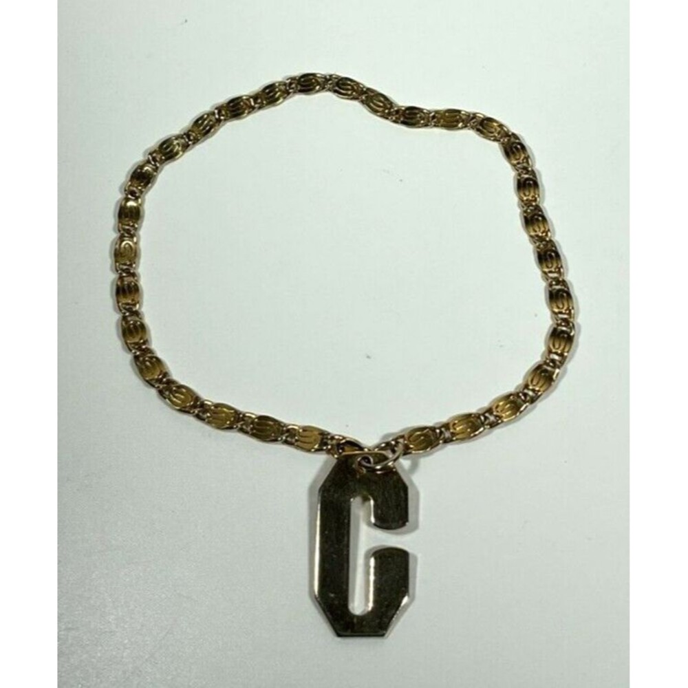 Letter C Initial Bracelet 9" Beautiful Gold Tone Chain for Large Wrists Unisex